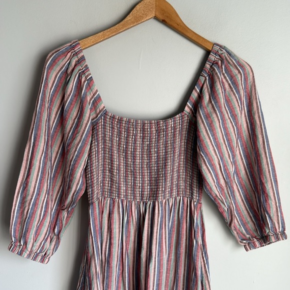 Marine Layer Ivy Smocked Linen Blend Striped Maxi Dress in Brick XS - Picture 9 of 14